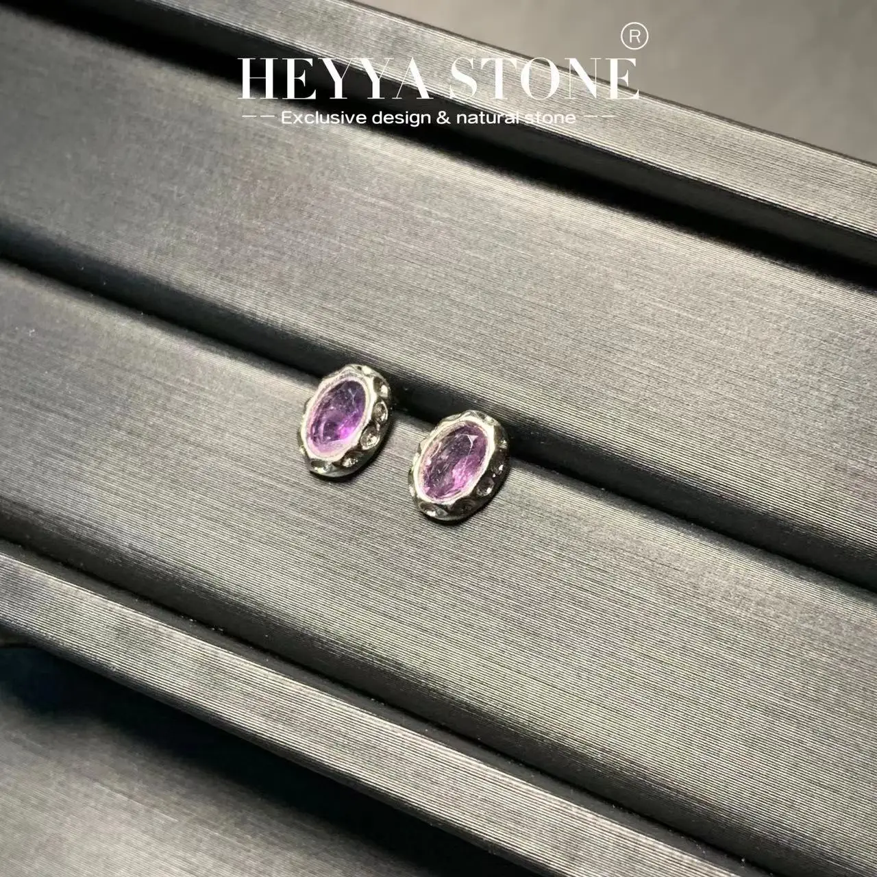 HEYYA STONE овальные серьги-гвоздики с натуральным аметистом для женщин серебро 925