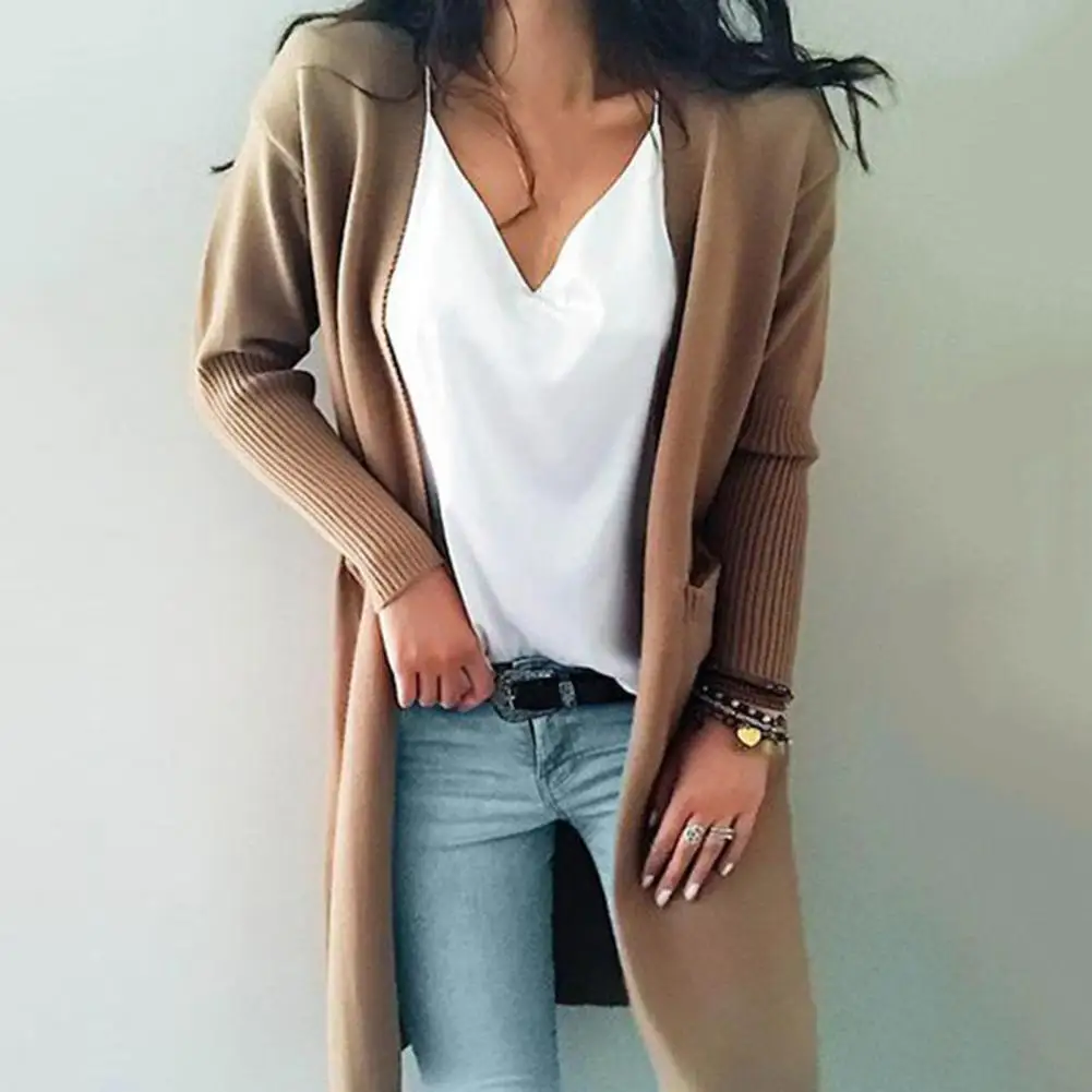 

Chic Women Sweater Coat Long Sleeves Thermal Sweater Jacket Loose Wear-resistant Sweater Jacket