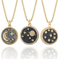 moon star pendant necklace for women planet universe coin choker gold color stainlesss steel long chain link couple necklace