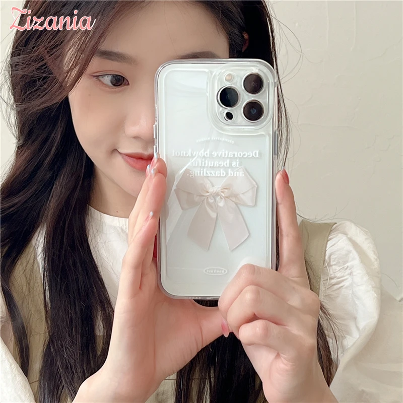 

Ins Wind Pearl White Bow Pattern Transparent Phone Case for IPhone 13 12 11 XS XR X Pro Max Fashion Ultra Thin Shockproof Cover