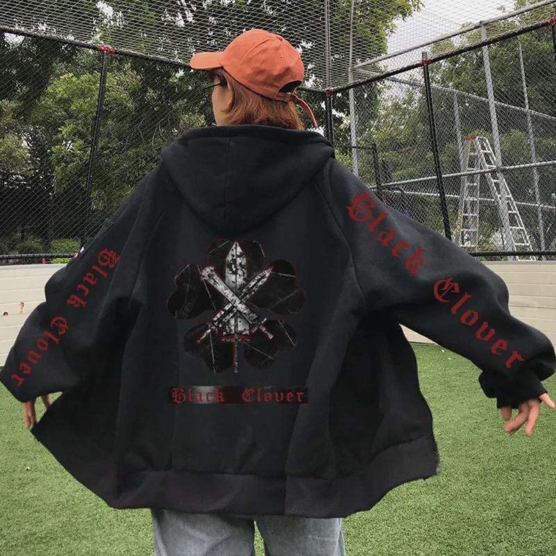 

Толстовка с капюшоном на молнии для мужчин и женщин, свитшот с логотипом черного клевера, верхняя одежда унисекс на осень и весну