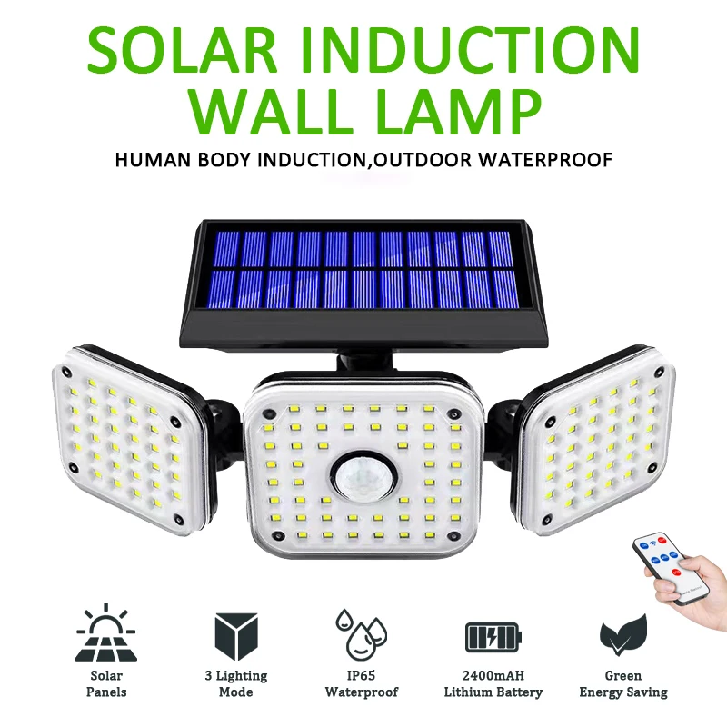 

333/112 LED Solar Lights Outdoor IP65 Waterproof Wall Lamp with Adjustable Heads Security LED Flood Light with 3 Working Modes