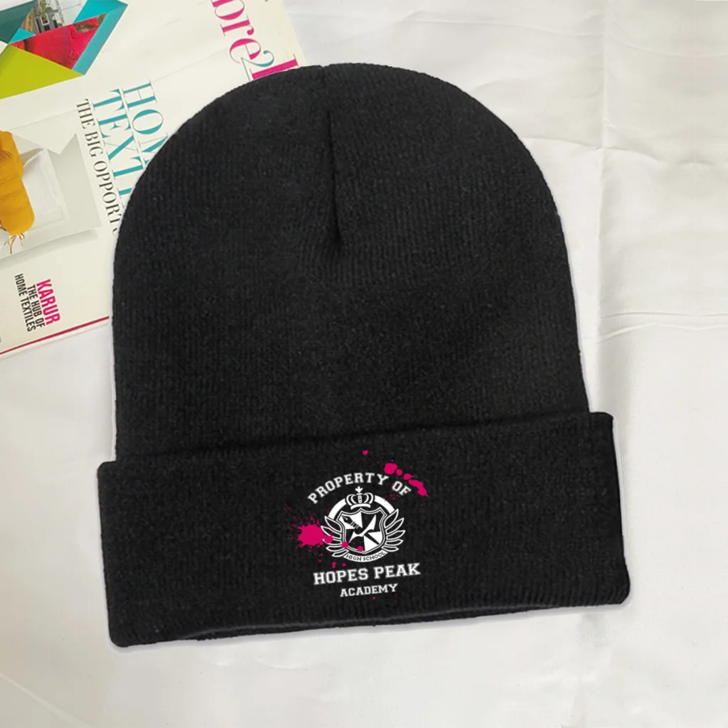 

Property of Hope's Peak Academy Skullies Beanie Danganronpa Game Knitted Bonnet Adults Caps Camping Kawaii Brimless Elastic Hats