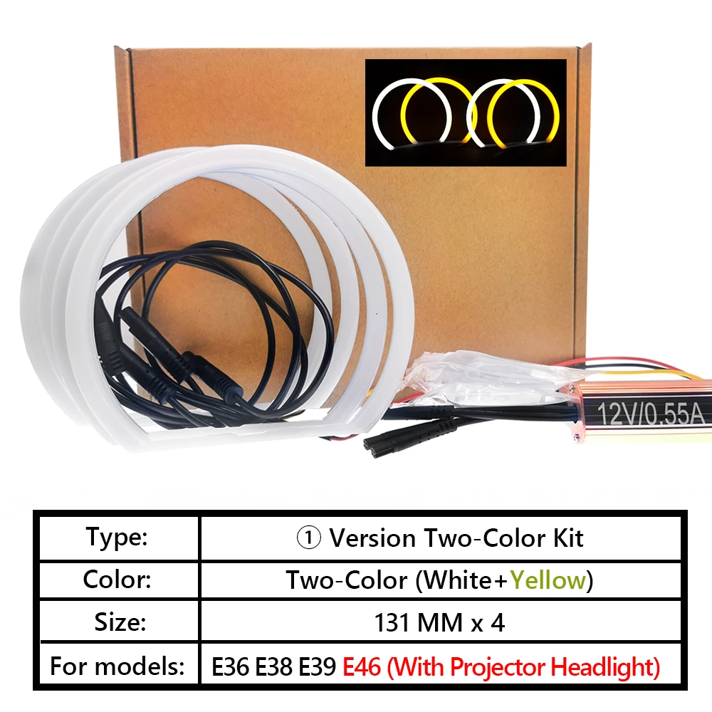 

4 шт. для BMW E36 E38 E39 E46 M3 светодиодный двухцветные хлопковые кольцевые фары Angel Eyes Halo, дневные ходовые огни, указатели поворота