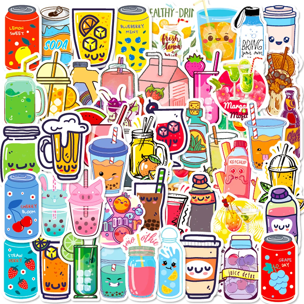 

10/30/50pcs INS Style Cute Drink Aesthetic Stickers Kawaii Cartoon Decal Kids Toy Laptop Notebook Phone Album Decoration Sticker