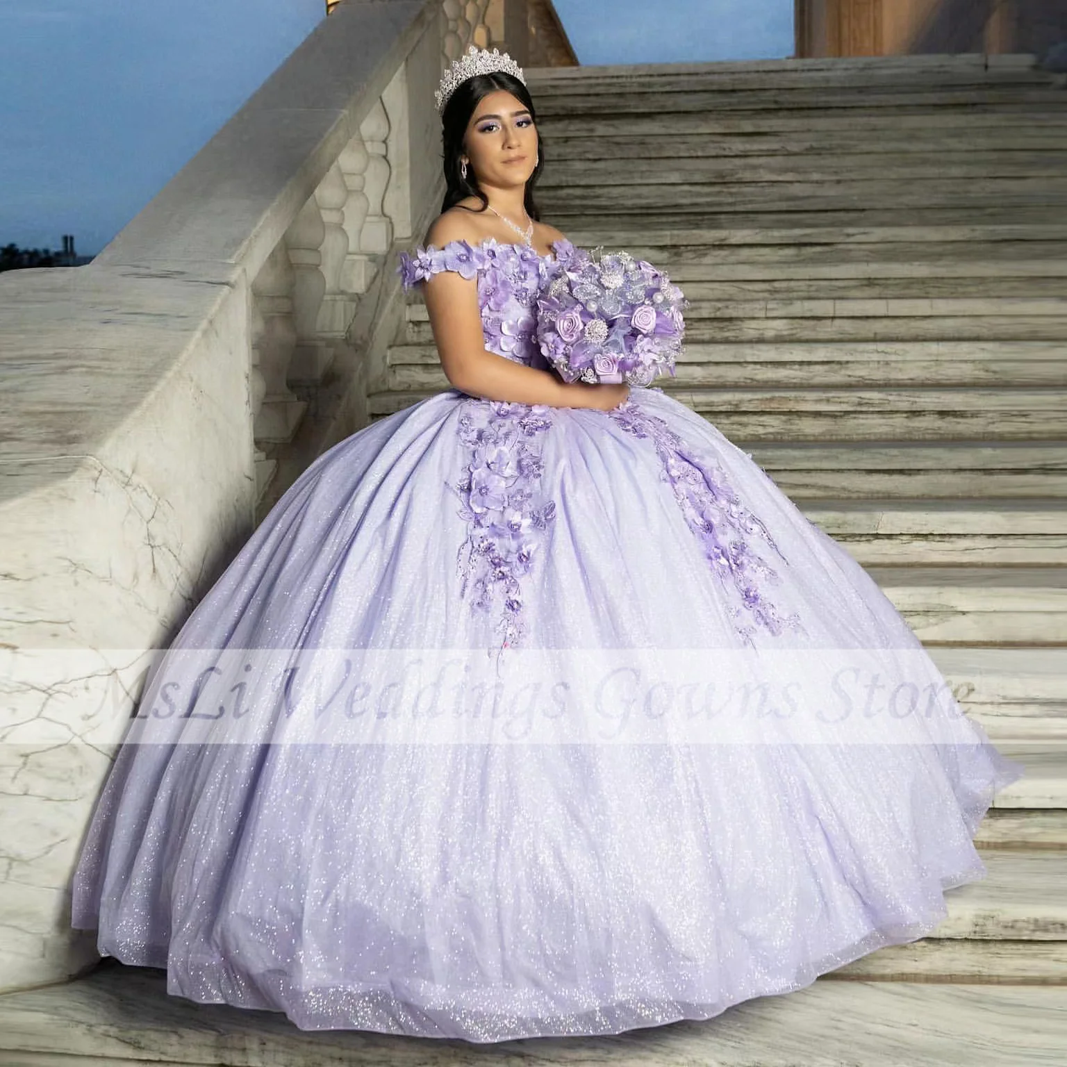 

Лавандовые платья для девушек 15 лет, бальные платья принцессы с 3D цветами и бусинами, бальное платье на день рождения, платья 15 лет