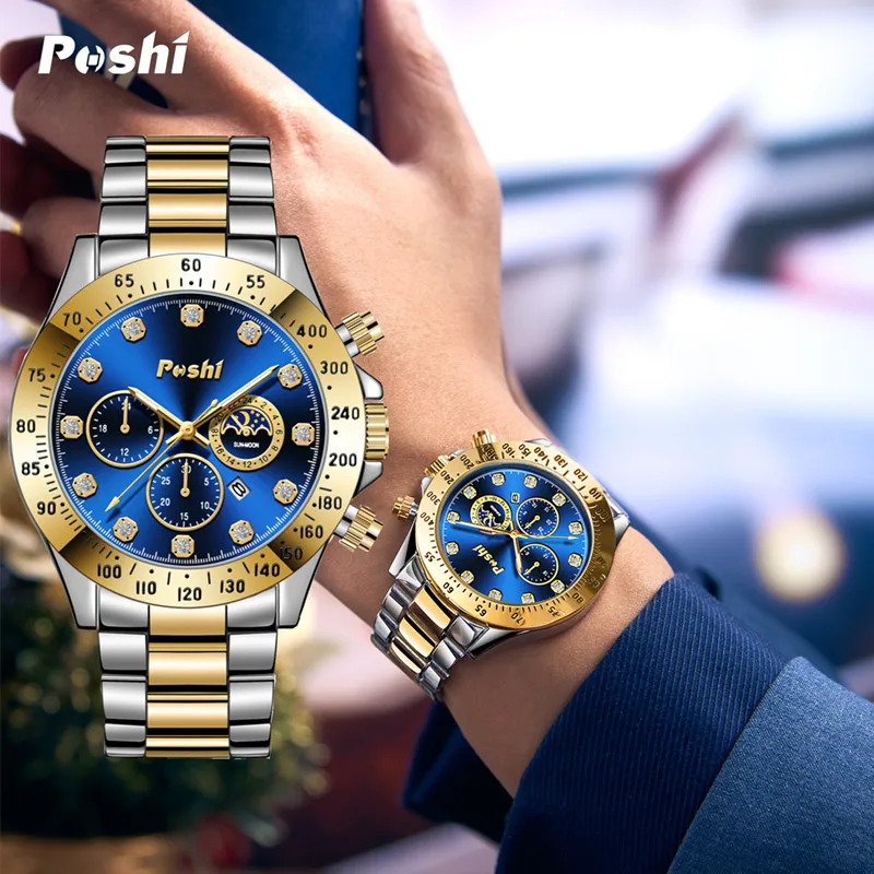 

POSHI 929 Business Man Watch Fashion Top Luxury Men's Wristwatch Date Sport Waterproof Quartz Watches Stainless Steel Male Clock