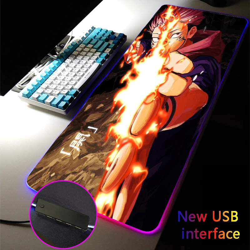 

Jujutsu Kaisen Yuji RGB Mouse Pad USB Hub Typec Interface Anime Multi-interface Gaming MousePad Four USB Docking Dock Desk Mat