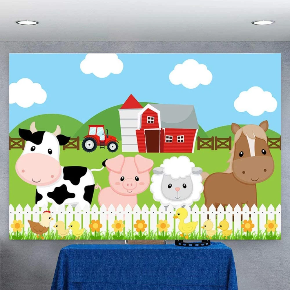 Фон для фотосъемки с изображением Красного сарая ферма барный двор животные на