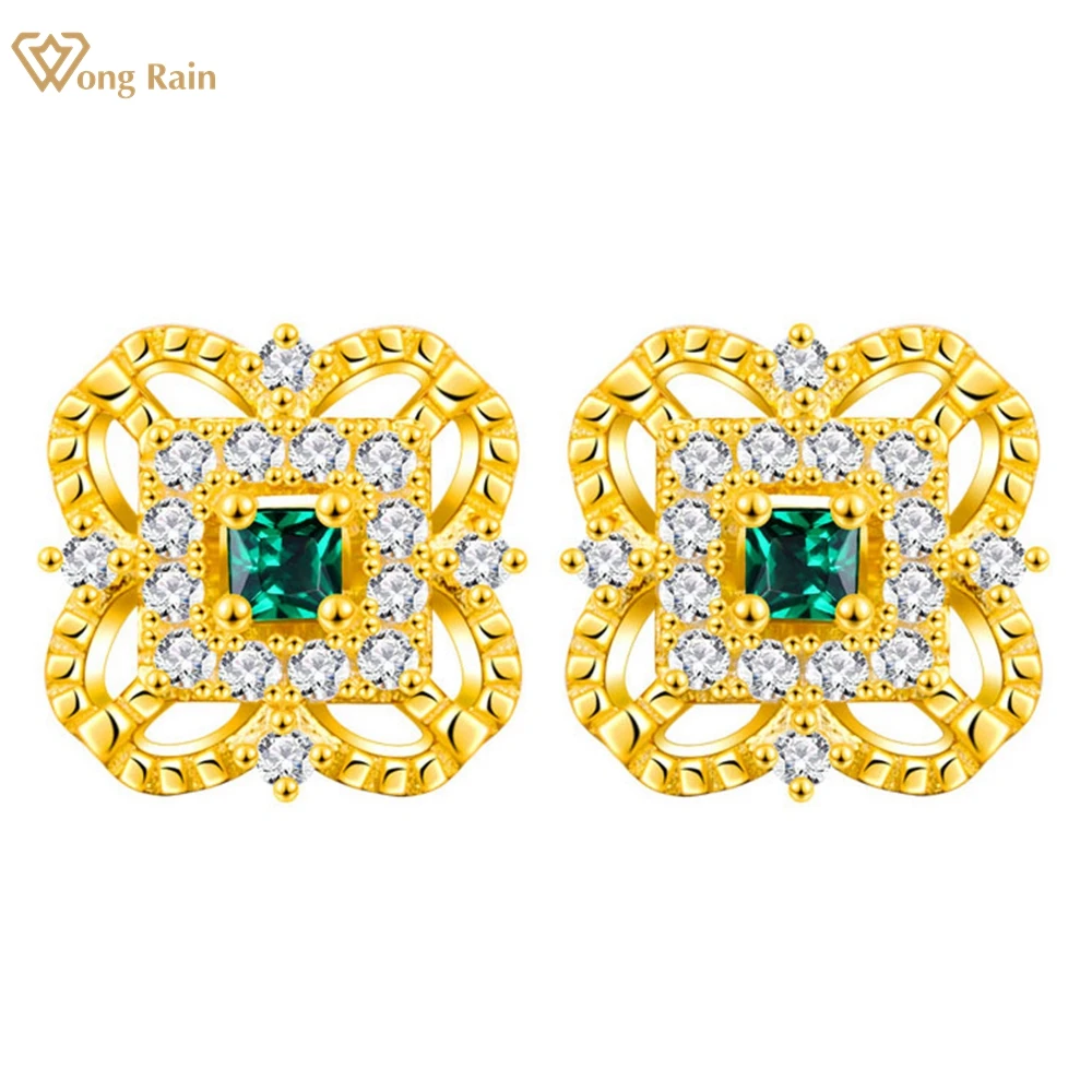 

Wong Rain, Винтажные серьги из стерлингового серебра 925 пробы с изумрудом, высокоуглеродный алмаз, драгоценный камень, 18 К, золотые серьги-гвозди...