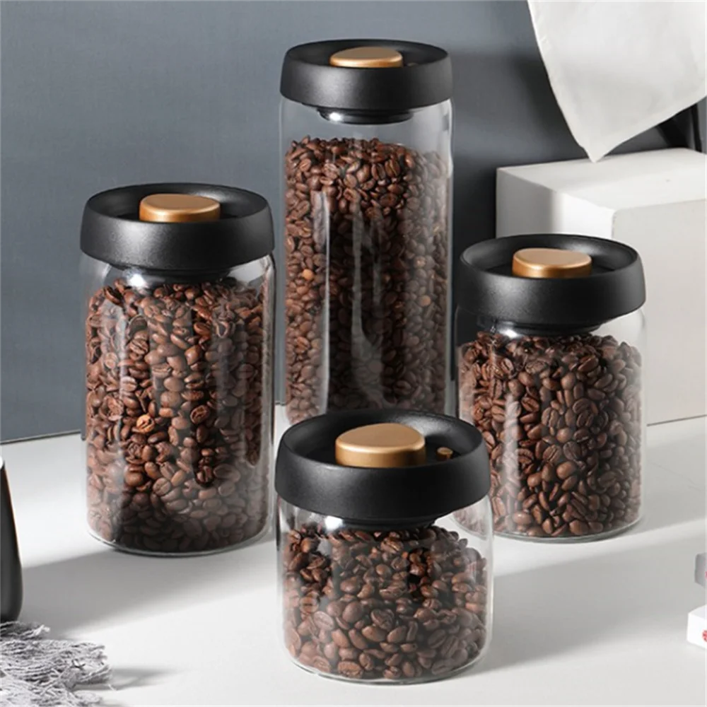 Купи Coffee Beans Vacuum Sealed Tank Glass Food Storage Tank Household Moisture-proof Air Extraction Tea Storage Tank Push-type Jars за 756 рублей в магазине AliExpress