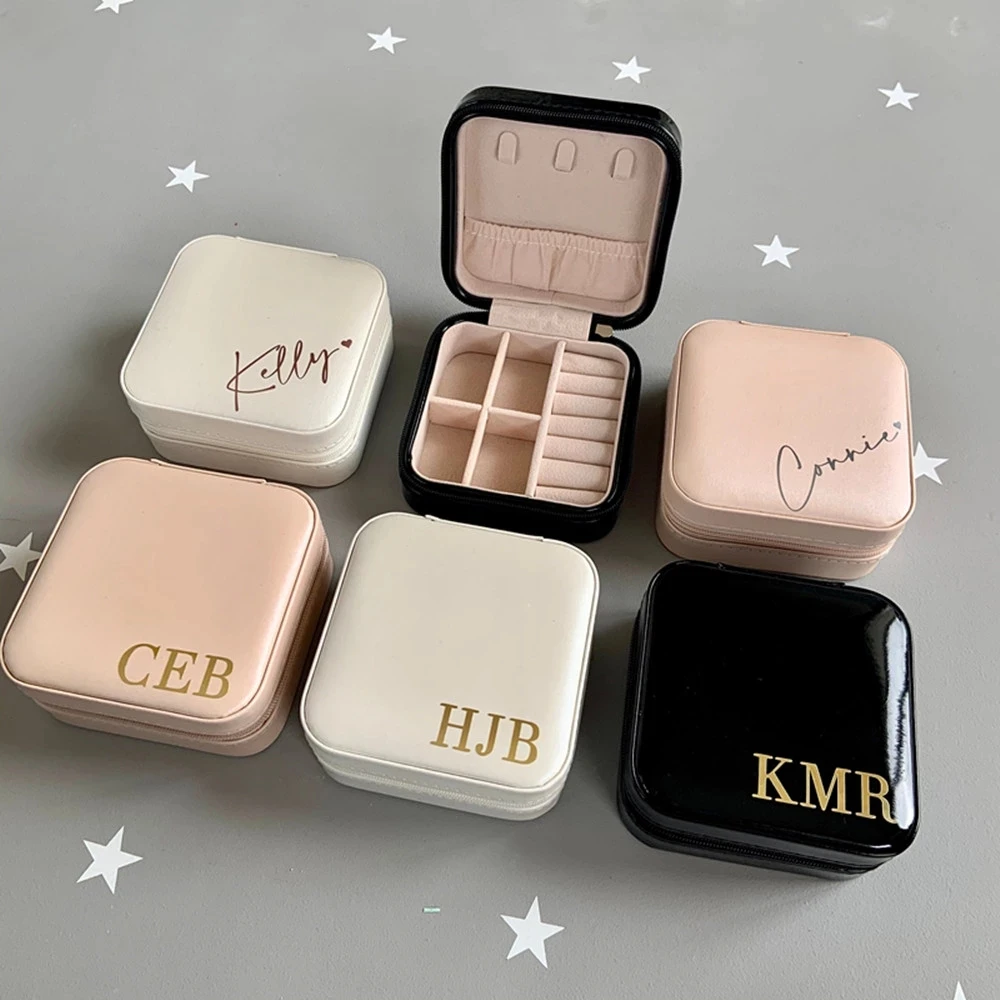 

Custom wedding bridesmaid proposal gift boxes, Custom unqiue elegant ring box travel jewellery case girls jewelry box with name