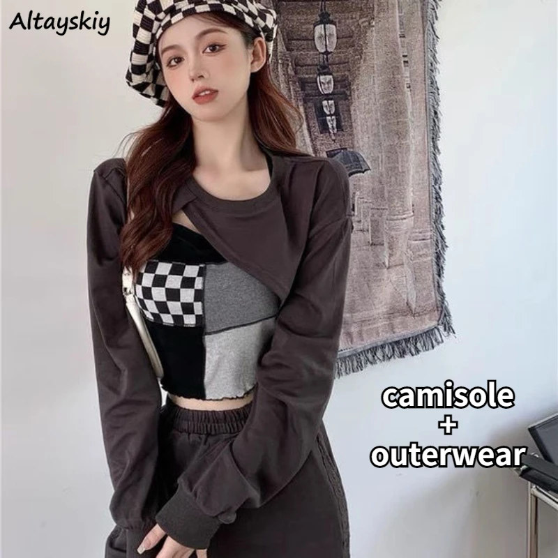 

Осенние комплекты, Женская шикарная уличная одежда с длинным рукавом, женские суперкороткие топы, кофта, универсальный модный Приталенный топ с защитой от солнца