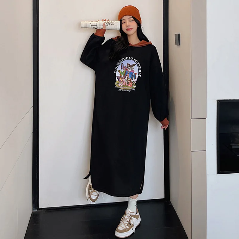 Осень-зима 2022 Новинка длинный размер цветная контрастная шерстяная шапка плюшевый утепленный свитер с рукавами