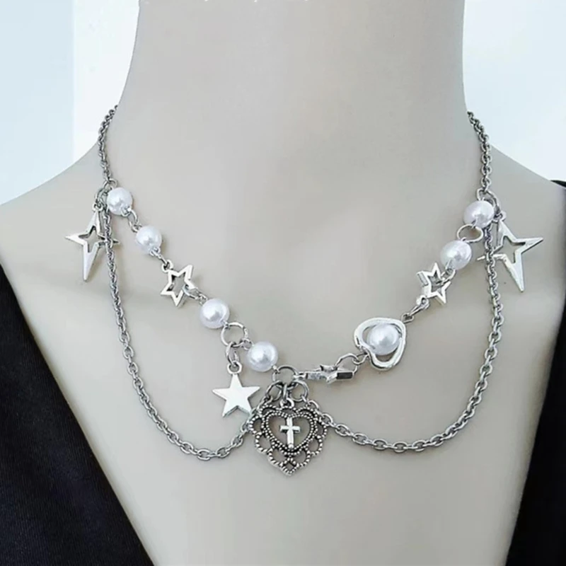 ZB91 Уникальное ожерелье в форме сердца с подвеской ​​форме и звезды двухслойное