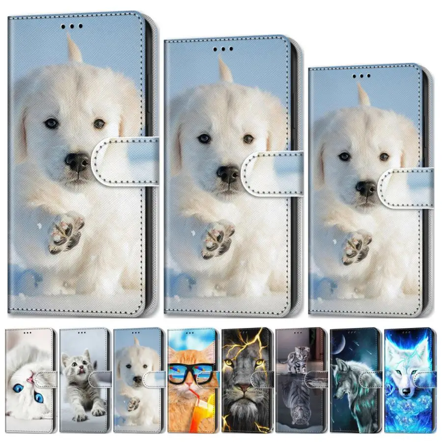 

Cat Tiger Kids Cute Flip Case For Samsung Galaxy S5 S6 S7 S8 S9 S10 Plus S10E S20 Ultra Snow Dog Lion Cartoon Cover Wallet D08F