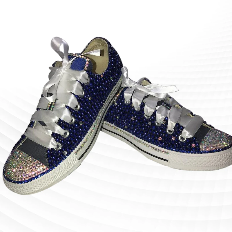 

Оригинальные синие низкие туфли ручной работы с жемчугом, аксессуары для кружева, холщовые туфли, интегрированная Спортивная повседневная обувь унисекс 35-46