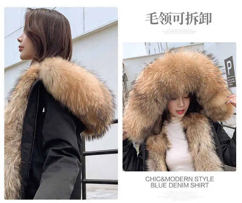 Winter Mid-Length Detachable Raccoon Fur Parka Coat 4xl Liner Thickening Imitation Fur Special Offer Faux Fur Coat for Women 5XL