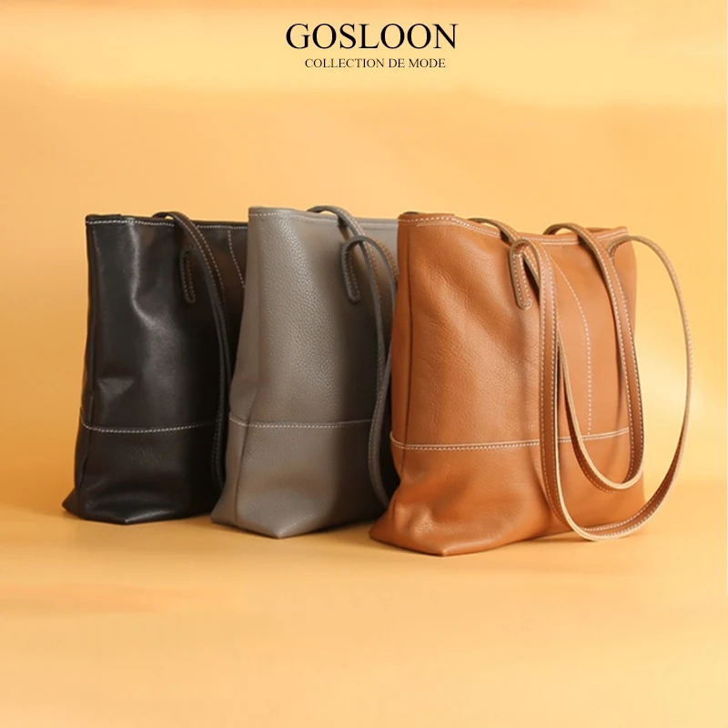 GOSLOON-098 Luxury Soft Genuine Leather Women Shoulder Bags Large Capacity Female Totes Bag Original Leather Lady Handbag Casual