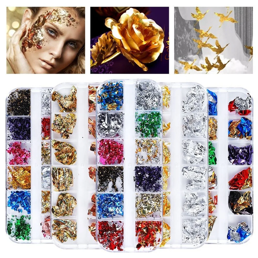 

1 Box Silver Irregular Aluminum Foil Colorful Paper Nail Art Sticker 3D Glitter DIY Manicure UV Gel Polish Nail Decoration Tools