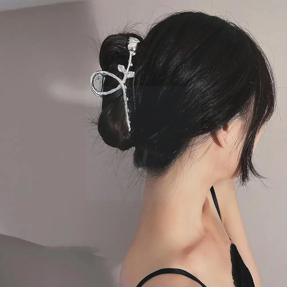 

Grace Light Luxury Rose Silver Gripper Metal Hair Clip Claws Silver Color Hair Accessories For Women Ins Jewelry Gifts C1D0