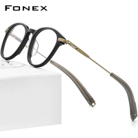 fonex acetate titanium glasses men 2022 new retro vintage round prescription eyeglasses frame optical spectacles eyewear f85704