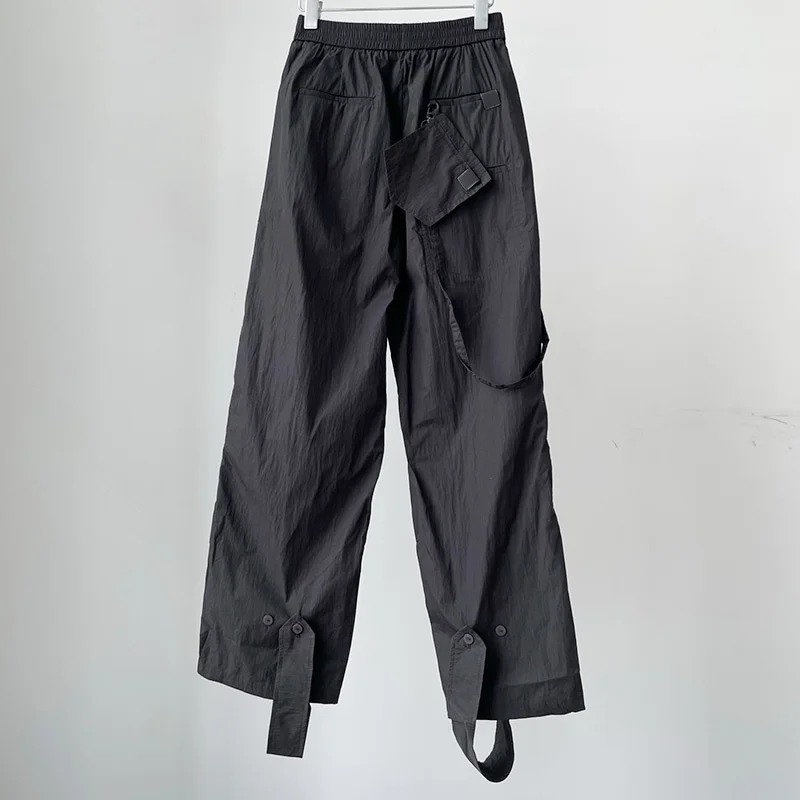 

23Women Vintage Black Cotton Wide-leg Trousers Runway Casual Loose Straight-leg Pants Fashion Office Lady Cargo Pants Streetwear