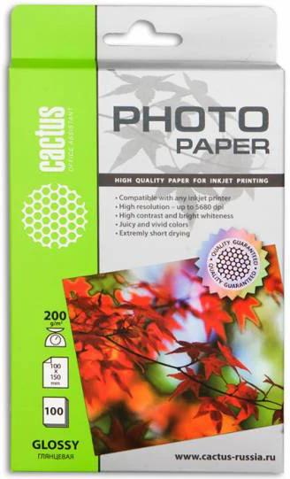 Фотобумага Cactus CS GA6200100 A6/200г/м2/100л./белая глянцевая для струйной печати| |
