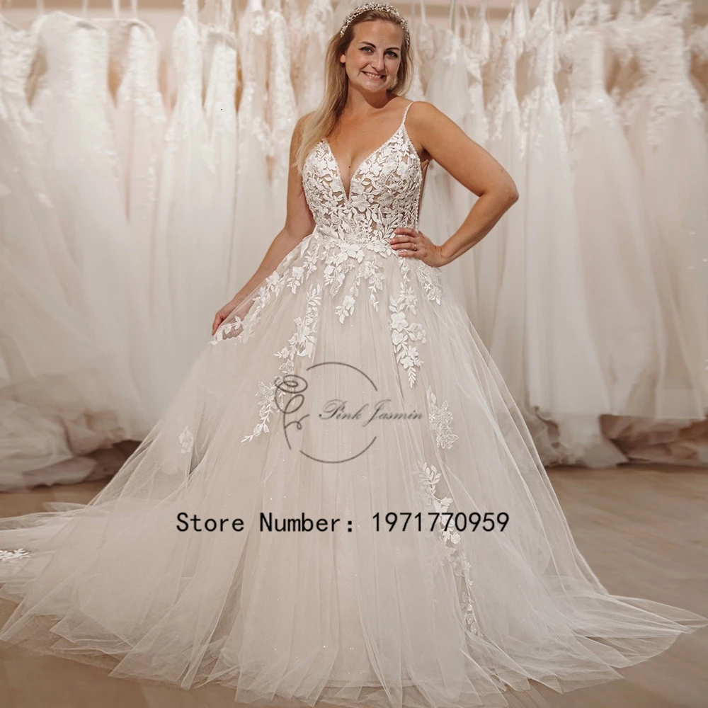 

Sexy V Neck Ivory Wedding Dresses For Women 2023 Glitter Classic Court Train Applique Elegant Lace Bridal Gowns Vestido De Novia
