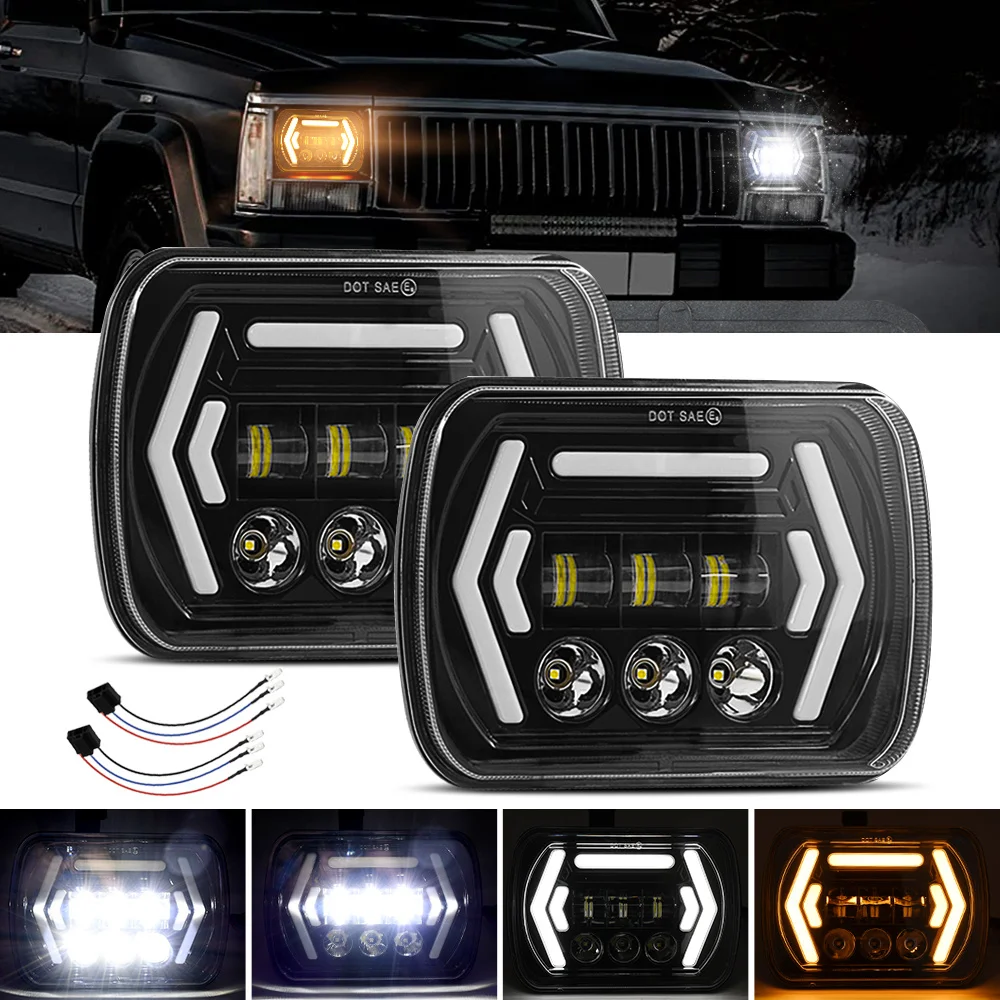 7X6 inch 80W 10000LM Car LED Headlights Running Turn Signal Light Hi-Lo Beam For  Jeep Wrangler YJ Cherokee XJ