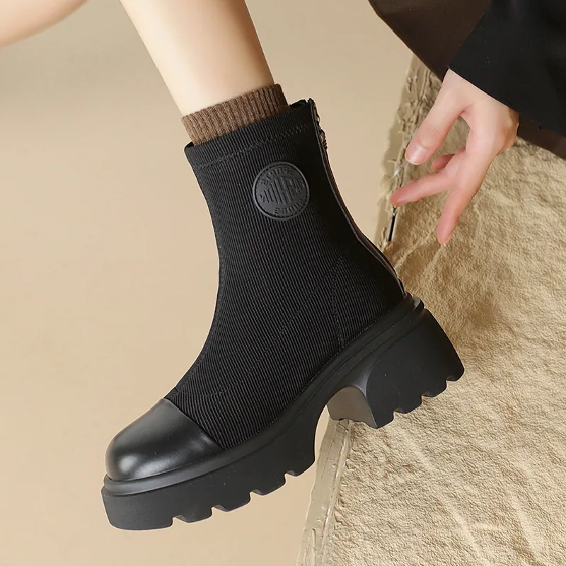 Женские ботинки на молнии осенне-зимняя обувь роскошные дизайнерские с круглым