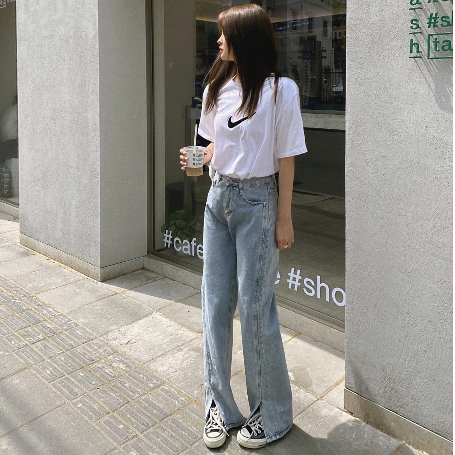 Женские джинсы с разрезами Y2k весенне-летние брюки высокой талией в Корейском