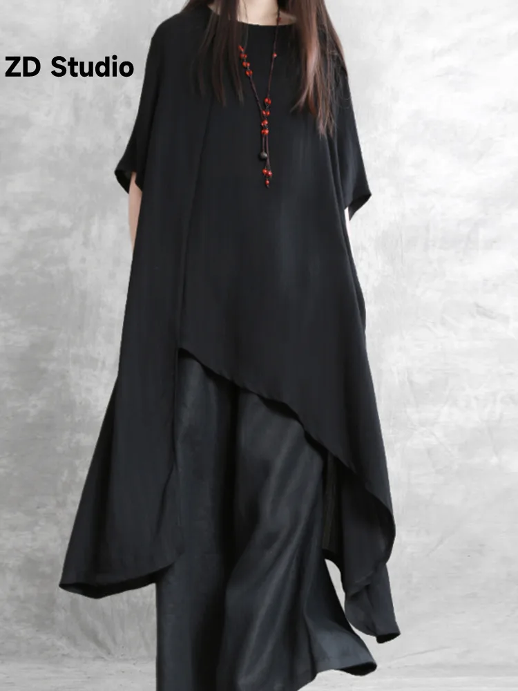 

[ZD Studio] Spring And Summer Loose Irregular Blouse Wide-leg Pants Two-piece Simple All-in-one Fashion Women's Suit