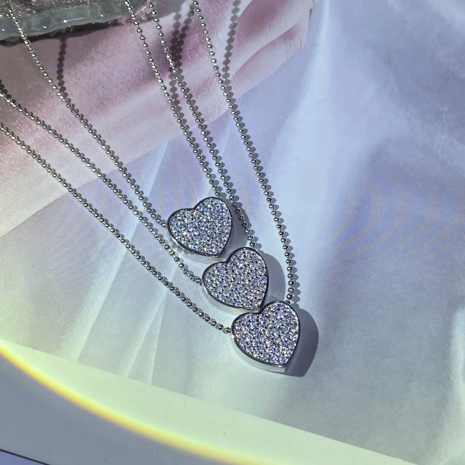 

3pcs Heart Diamond Chocker Necklace Sterling Silver Party Wedding Pendants Necklace For Women Bridal Engagement Jewelry Gift