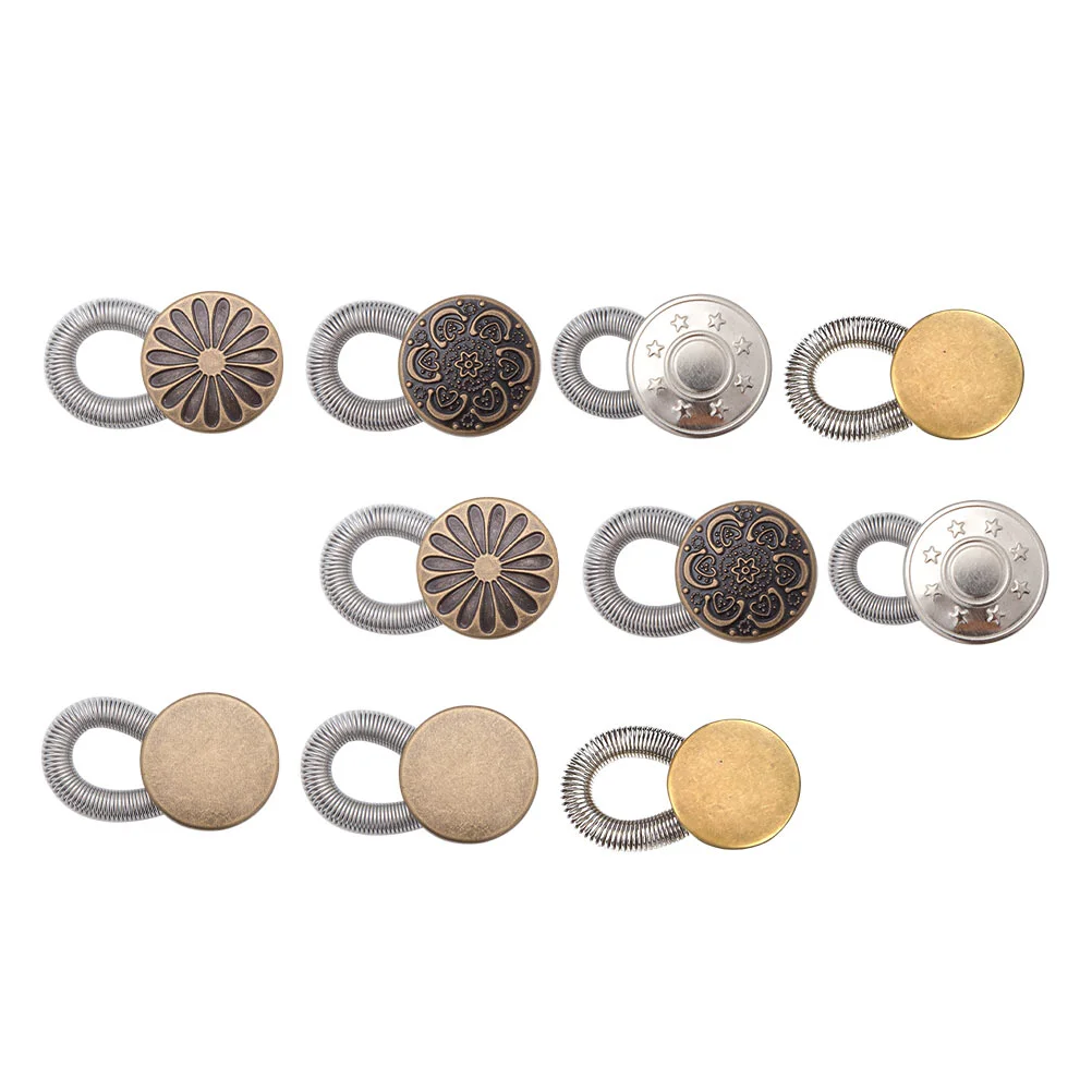 

Nail Free Waist Buckle for Jeans 10pcs Perfect Fit Instant Buttons Sew Adjustable Snap Jeans Button Replacement Vintage Metal