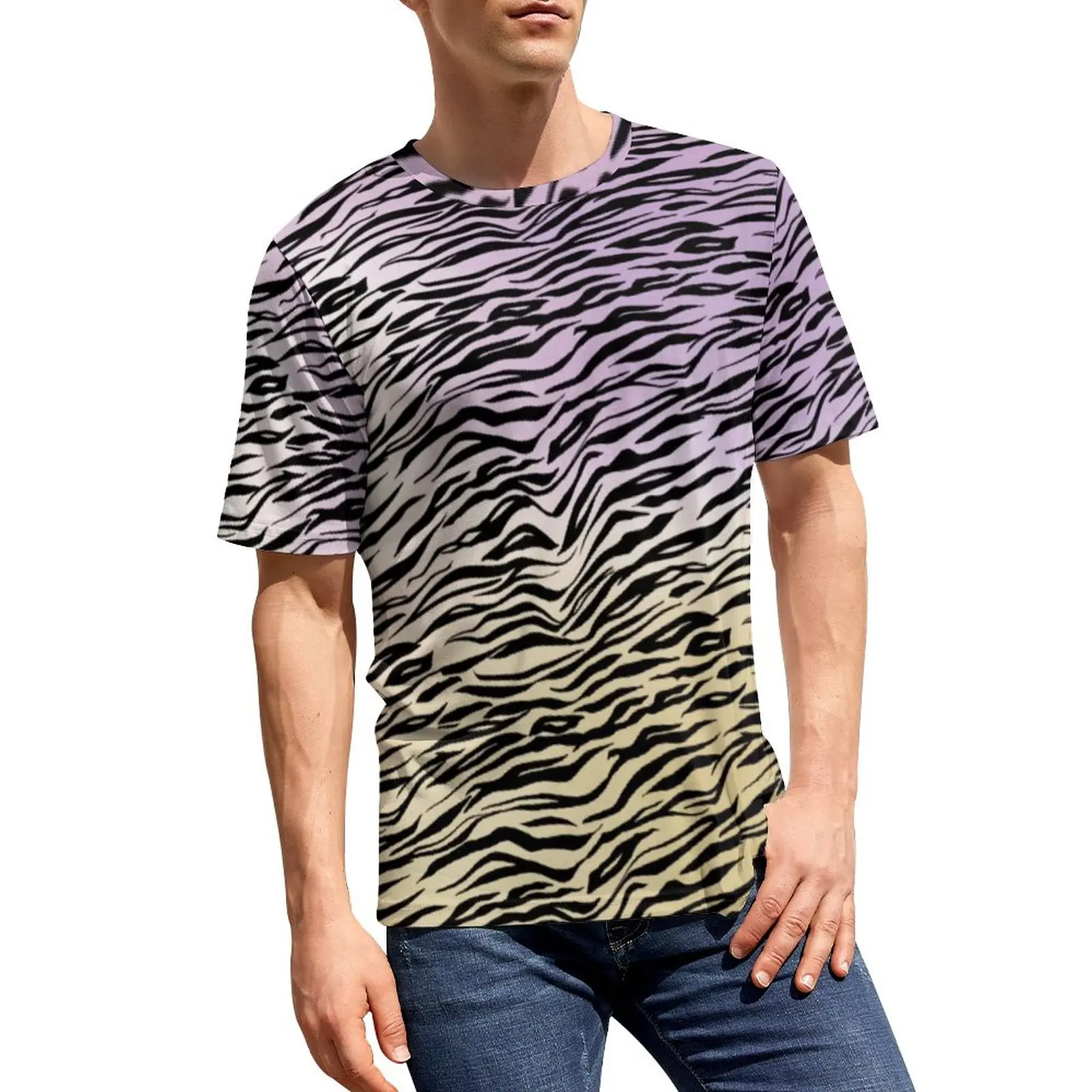 

Zebra Print T-Shirt Watercolor Ombre Couple Trendy T-Shirts Summer Design Tee Shirt Short Sleeve Basic Big Size Tops Gift