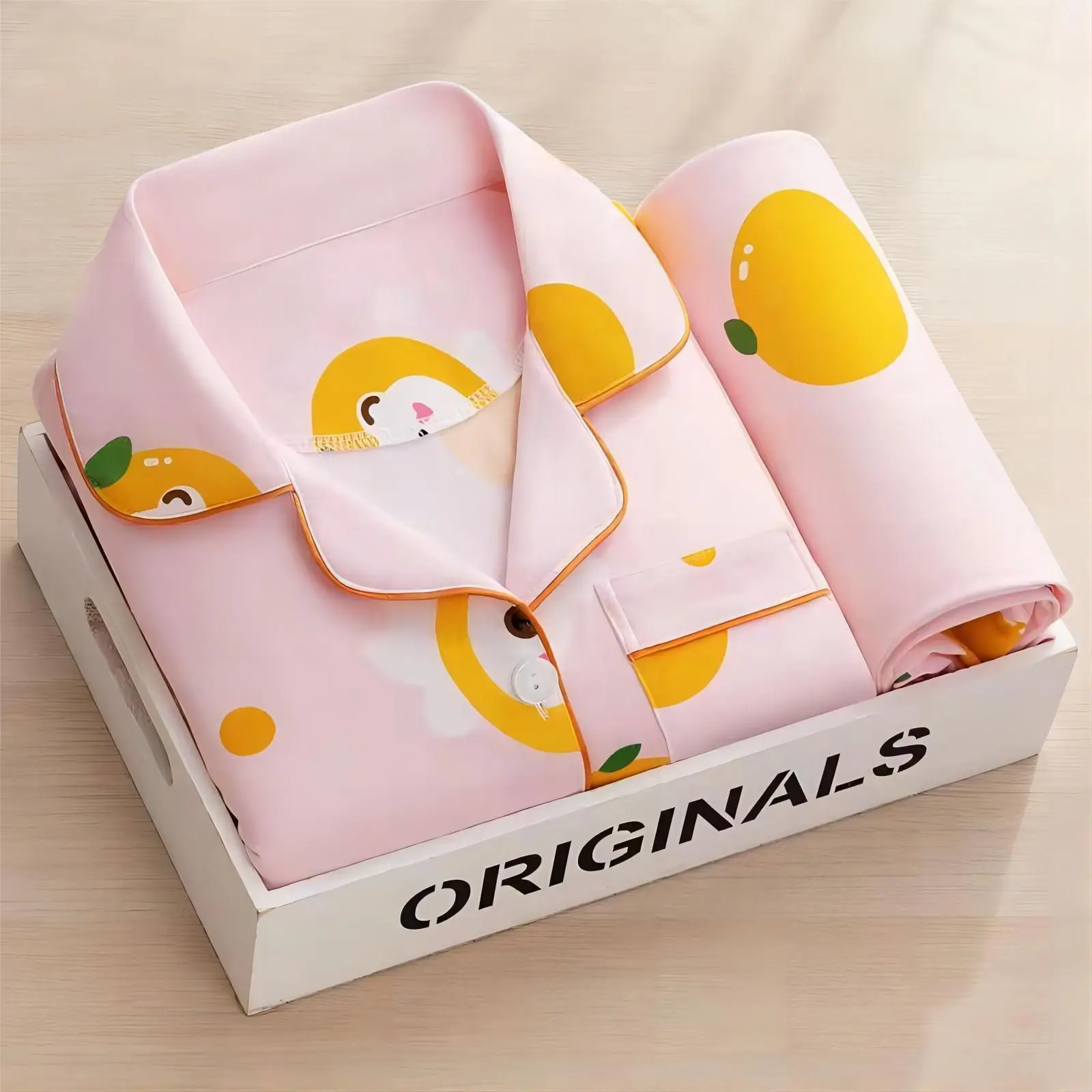 Pajamas women age paragraph cardigan 100% terylene cartoon cute long sleeve students can wear a household to take