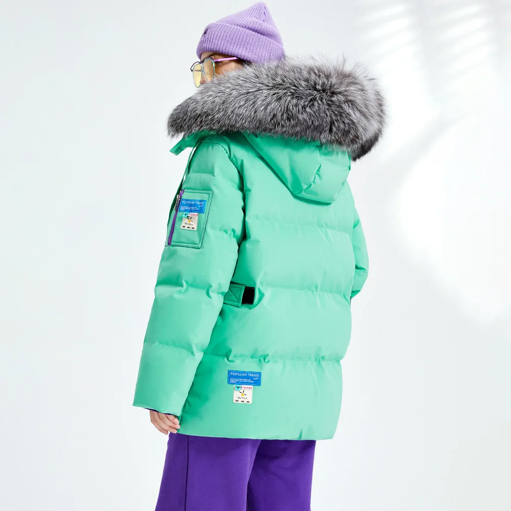 2022 Winter New Women Hooded Down Jacket Design Sense Printing Large Pockets Plus Velvet Warm High-quality White Duck Down Coats