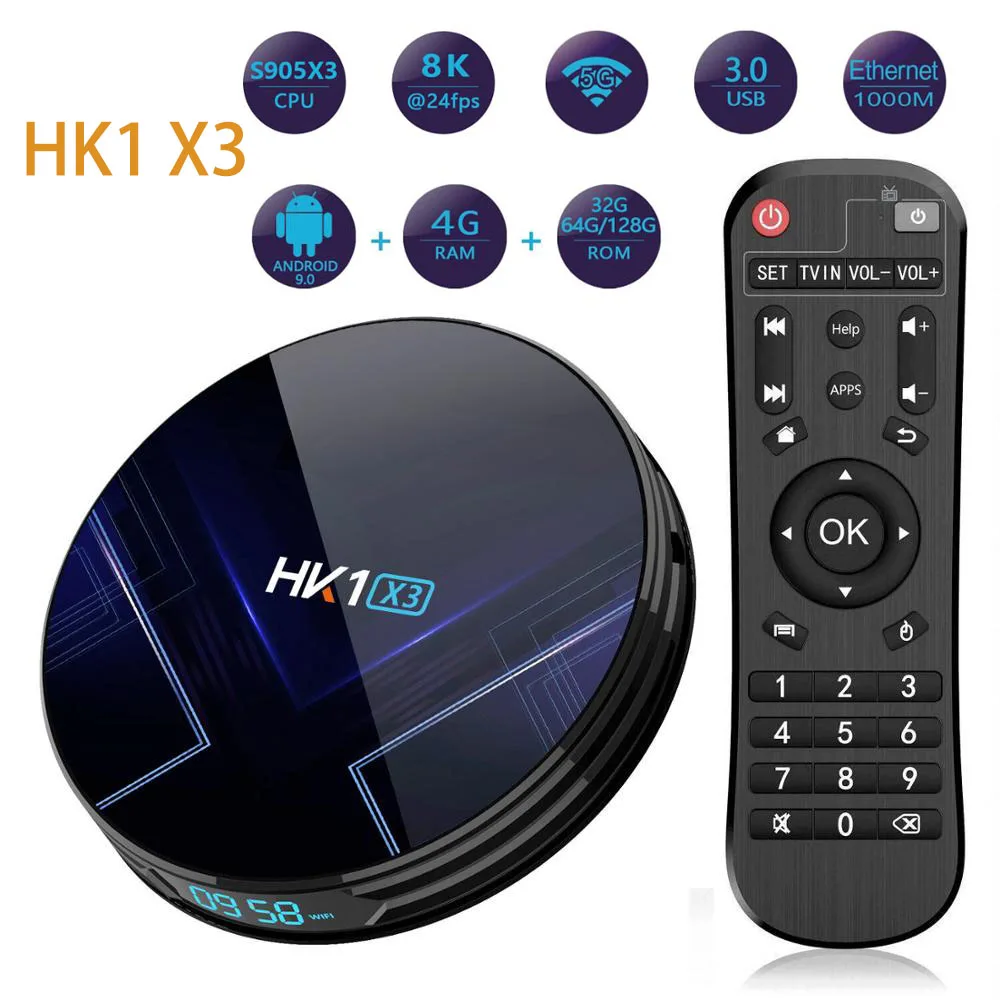 

Приставка Смарт-ТВ HK1 X3, Android 9,0, Amlogic S905X3, Wi-Fi