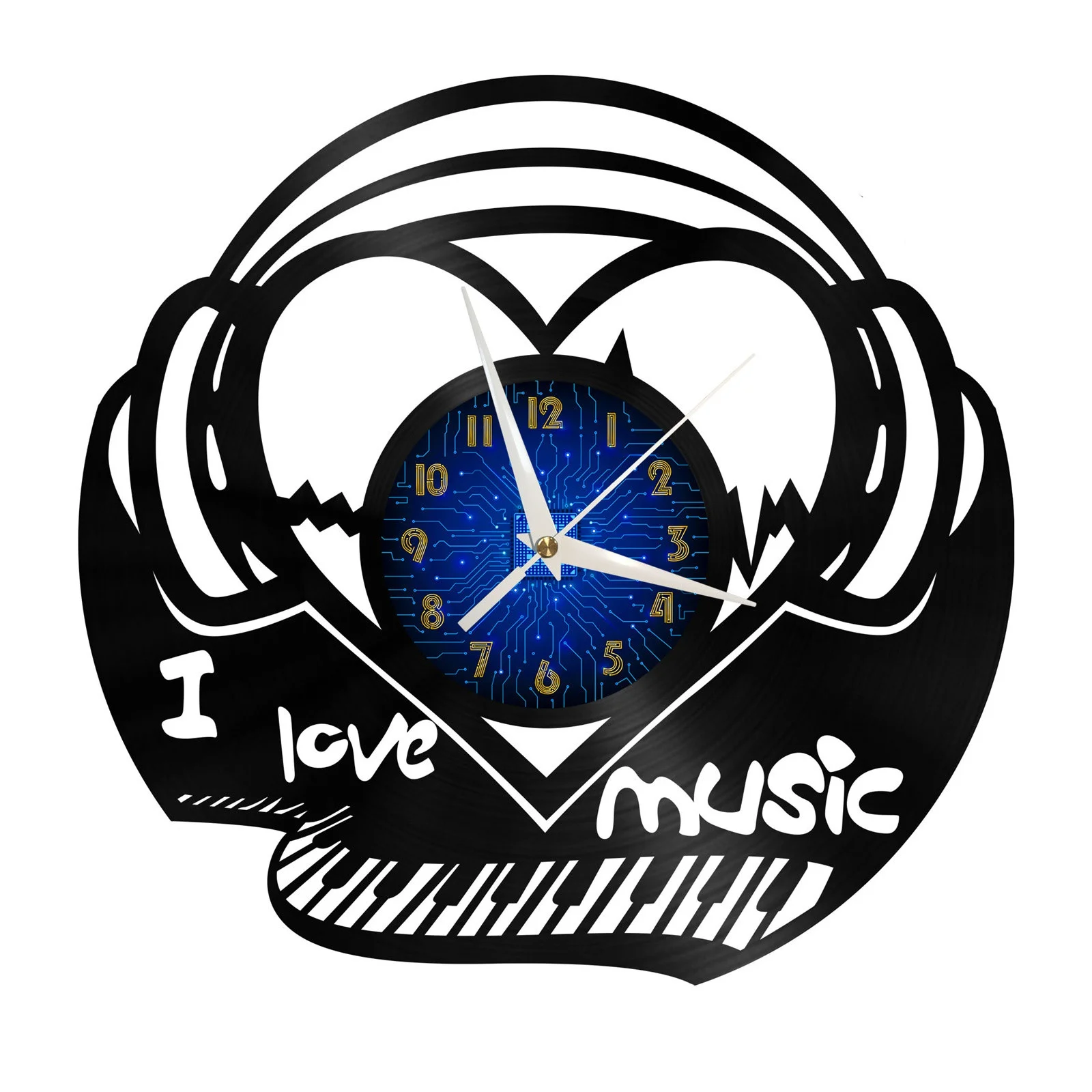 

I Love Music Vinyl Record Wall Clock for Kitchen Wall Decor Wall Art