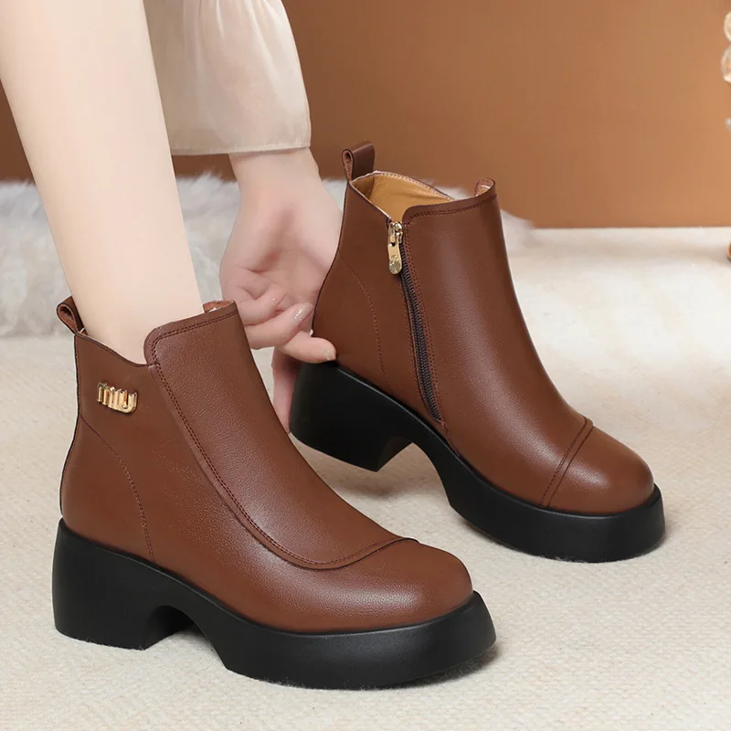 Женские Модные осенне-зимние повседневные удобные женские кожаные ботинки на