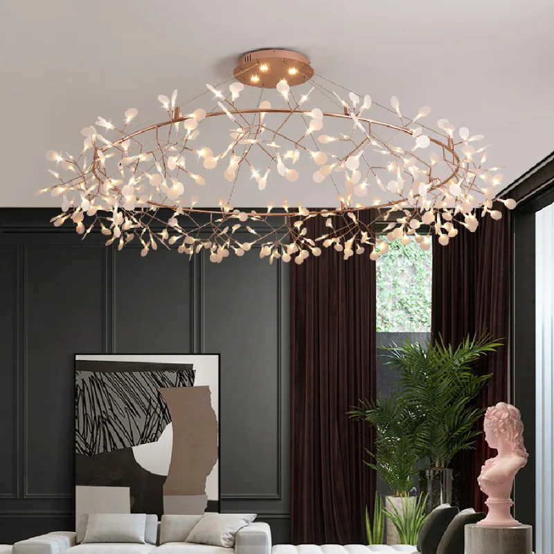 

Chandeliers Lights Modern Romantic Firefly LED Stylish Tree Branch Metal Round Dining Room Living Room Restaurant