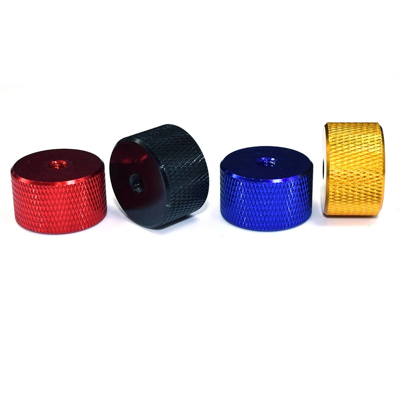 

Алюминиевая круглая накатанная гайка M5 * 25*15 мм Цветные накатанные гайки