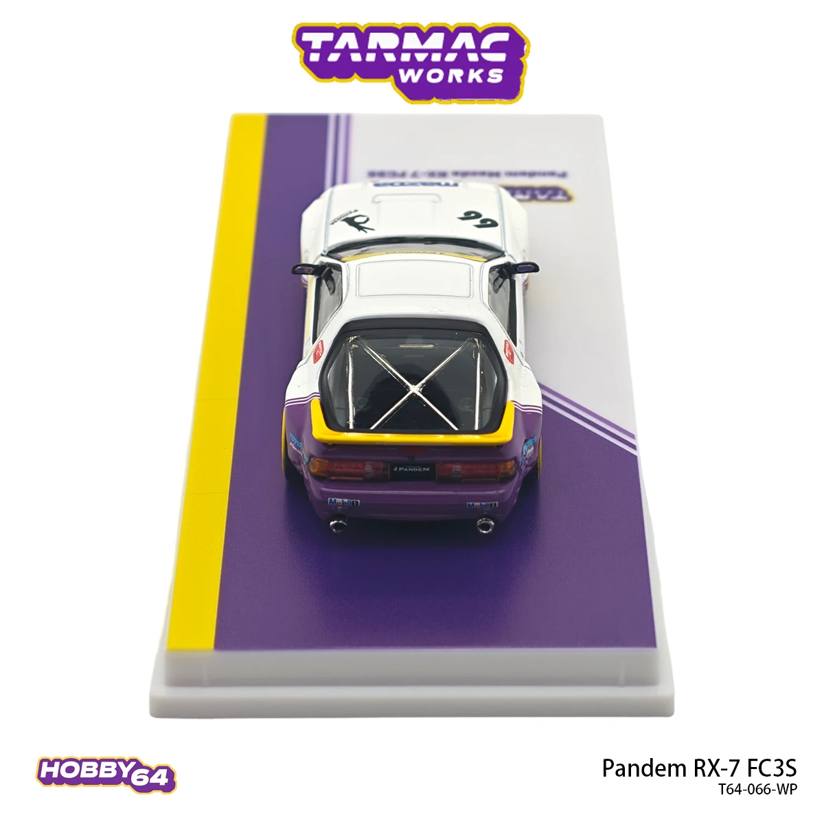 В наличии: Коллекционная модель автомобиля Tarmac Works Hobby64 T64-066-WP 1:64 Pandem RX-7 FC3S, бело-фиолетово-желтая ливеринг-комбинация, ширококузовная, литая под давлением. (art.: 3920dc68492ae) - 3920dc68492ae