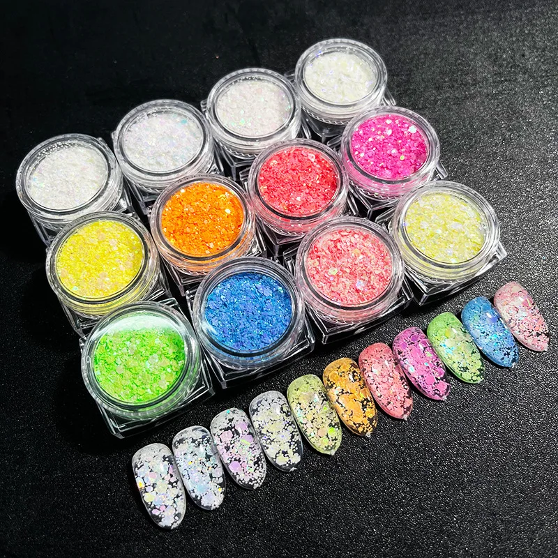 

1Pc Chunky Glitter Nail Flakes Iridescent Mixed Hexagon Nail Glitter Powder Ultra-Thin Paillette Nail Art 3D Stickers Manicure