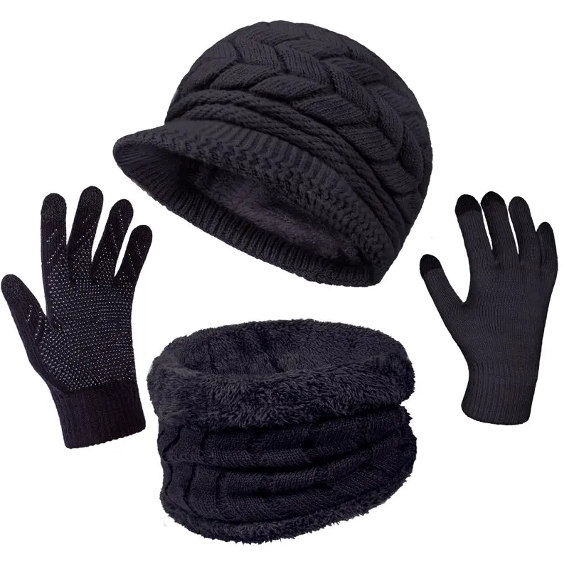 

Loritta 3 Pieces Winter Hat Gloves Scarf Set, Knit Beanie Neck Warmer Touch Screen Mittens