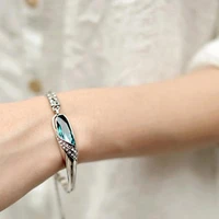 elegant glass shoe blue rhinestone charm chain bracelet bangle jewelry gift