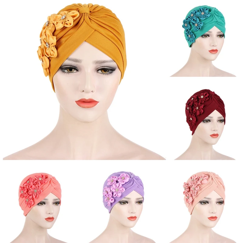 

Fashion Flower Muslim Turban Crinkle Inner Hijab Caps Indian Hat Solid Cotton Islamic Wrap Underscarf Cap Hijab Bonnet For Women