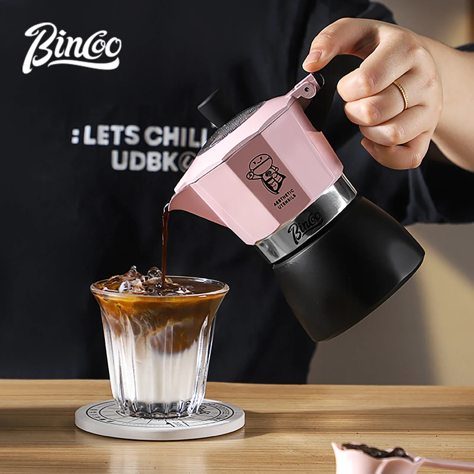 Фото Кофе Bincoo Moka Pot с двойным клапаном, кофеварка для эспрессо, итальянский кофе, концентрированная экстракция, кофейник, аксессуары для бариста, 220 В №3