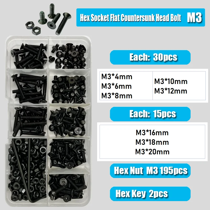 

Набор гаек и болтов YMAX M2 M3 M4 M5 M6 черный сталь